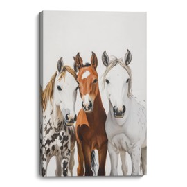 ZNZ Horse Canvas Wall Art - Trio of Horses Portrait, Rustic Farm Animal Print for Living Room, Bedroom, or Western Farmhouse Decor - Ready to Hang (16x24 inch)