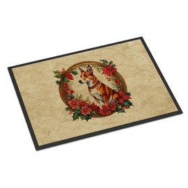 Caroline's Treasures DAC2311MAT Basenji Christmas Flowers Doormat Front Door Mat Indoor Outdoor Rugs for Entryway, Non Slip Washable Low Pile, 18H X 27W