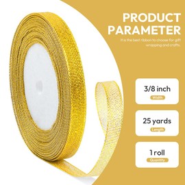 Quhora 3/8" X 25 Yards Gold Glitter Ribbon, Sparkly Metallic Fabric Ribbon for Crafts, Gift Wrapping, Wedding, Christmas Decoration