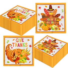 Thanksgiving Napkins, 40Pcs Turkey Thanksgiving Napkins Disposable Thanksgiving Paper Napkins Maple Leaves Pumpkin Turkey Party Decorations Napkins for Friendsgiving Thanksgiving Fall Decorations