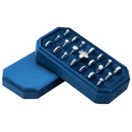 COWFEX Velvet Ring Organizer Display Tray Jewelry Box Organizer Ring Holder Earring Case Organizer for Wedding Birthday Christmas Day (Dark Blue)