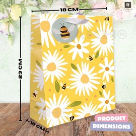 AKH® Easter Gift Bag | 23CM x 18CM x 10CM | Medium Easter Bunny Themed Gift Bag with Handles | Perfect for Treats, Egg Hunts & Party Favors | Floral Yellow