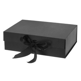 PATIKIL 9x7x3 Inch Magnetic Gift Box, Collapsible Paper Party Favor Boxes with Lid and Ribbon for Wedding Valentine's Day Birthday, Black