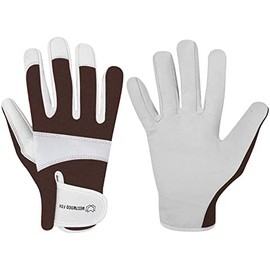 WESTWOOD FOX Leather Gardening Gloves, Heavy Duty Work Gloves for Men and Women, Gardening Tools, Mechanics, Breathable Gardener Non-Slip Rigger Gloves (Brown, XS)