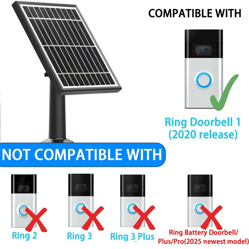 Solar Panel Compatible with Video Doorbell 1/newes Generation(2020 Release-1080p), Waterproof