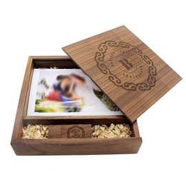 Wooden Photo Box for Personalising, Photographer Box, Photos Photo Box with USB 8 GB, Photography, Wedding Pictures, Baby Photo Shoot, Memory Box, Photo Album, Wedding Gift (Brown)