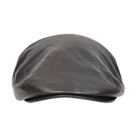 Real Leather Flat Cap Newsboy Ivy Peaked Gatsby Golf Cabbie Hat (Black, 57)