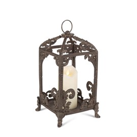 GG Med Metal Lantern Home Decor, 7.25InL x 7.25InW x 14.13InH, Brown