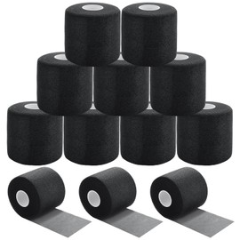 LOLYSIC 12 Pcs Foam Pre Wrap Athletic Tape 2.75" x 30 Yards Black Breathable PU Foam Sports Wraps for Running, Hiking, Hair Protection, Ankle, Wrist & Knee Support Lightweight Pre Wrap Tape