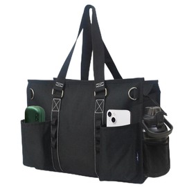 NGIL Utility Water Resistant Zippered Lined Tote Bag, Multi Pocket Organizer, Nurse Tote Bags, Computer Large Bags for Laptops for Women (Solid Black)