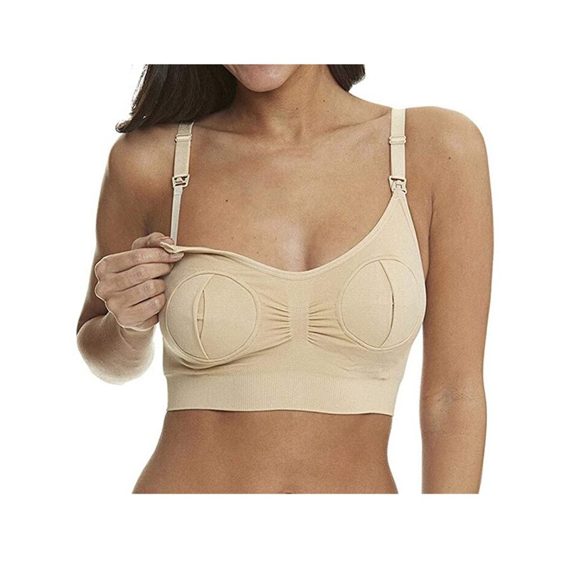 Nursing Bra for Women Hands-Free Nursing Pump Wireless Adjustable, A-nude