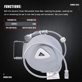 Retractable Garden Water Hose Reel Storage Gun Rewind Wall Mount 32Feet/65Feet/100Feet (65 Feet)