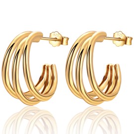 EPIRORA Sterling Silver Gold Earrings for Women,Hypoallergenic Triple Hoop Earrings| Three Chunky Gold Hoop Earrings Unique Claw Earrings Jewellery Gifts for Women