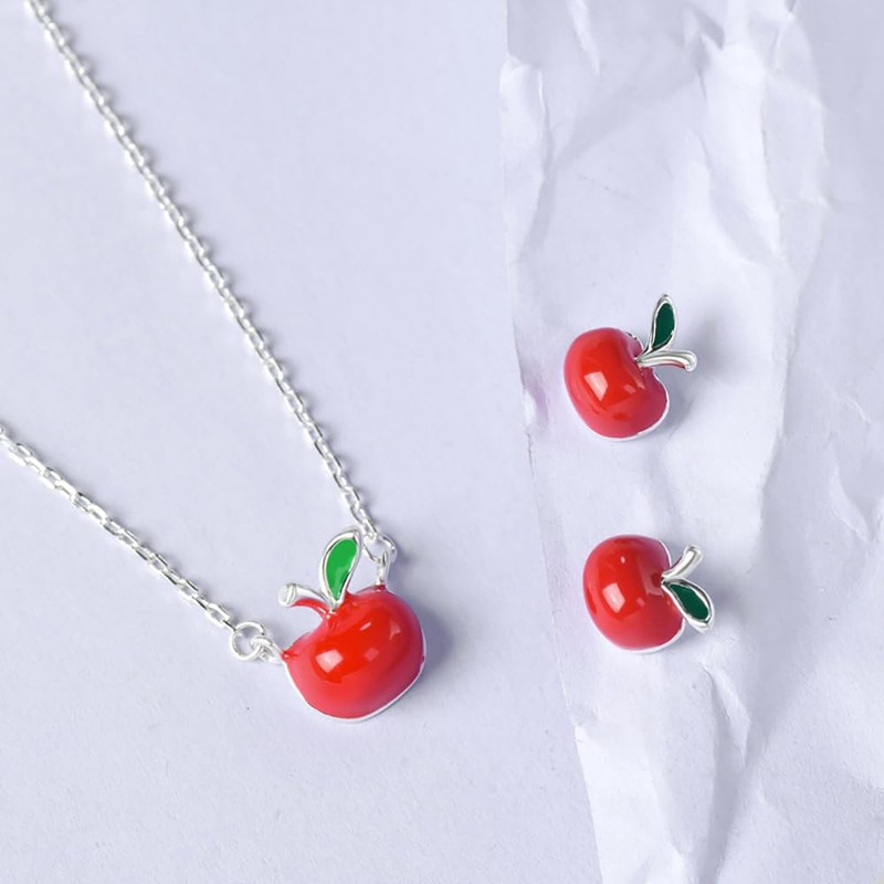 Izpack Cute Red Apple Pendant Necklace for Women Girls 925