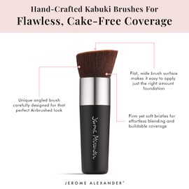 Jerome Alexander Angled Kabuki Foundation Brush (Black) - Flat Top Buffer Brush for Seamless Blending of Liquid, Cream & Powder Makeup - Buildable Coverage Without Caking - Pro Vegan Bristles