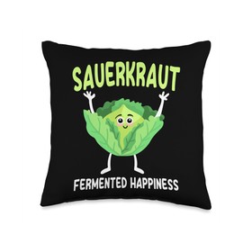 Sauerkraut Fermented Happiness - Funny Cabbage Throw Pillow