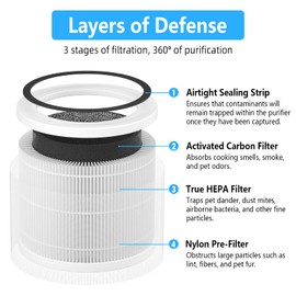 FITNATE Air Purifier Replacement Filter, 3-in-1 True HEPA, High-Efficiency Activated Carbon, Core300-RF, 1 Pack, White