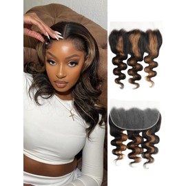 Anmetan F1B/30 Ombre 13x6 Hd Frontal Only Human Hair Body Wave, Breathable Transparent Lace Ear To Ear Frontal Hd Lace 13x6 150% Density Free Part Honey Blonde Highlight 12A Remy Hair Closure 16 Inch