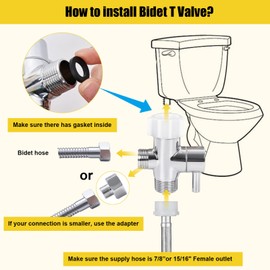 Bidet T Adapter,Juvaeny 3 Way T Valve Adapter for Bidet 7/8'' X 7/8'' X 1/2'', Toilet Shut Off Valve with Tee Connector Bidet Attachment for Handheld Toilet