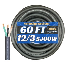 60 Feet 12/3 SJOOW Cable Cord 12 AWG 3 Conductor SO Wire - 12 Gauge 3 Conductor (12/3 Wire) 300V Portable Power Extension Cable for Motor Leads, Portable Lights, Battery Chargers