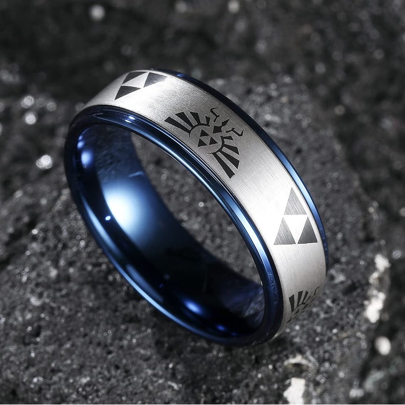 King Will 8mm Mens Black Tungsten Carbide Wedding Ring Triforce