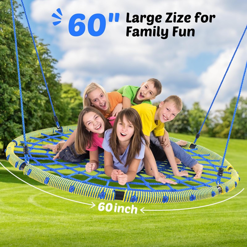 Trekassy 60" Large Spider Web Saucer Tree Swing for Kids