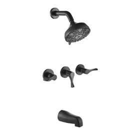Matte Black 3 Handles Shower Faucet Set with Tub Spout Bathtub Shower Faucets Combo Set Shower System Complete Tub and Shower Trim Kit Shower Fixtures