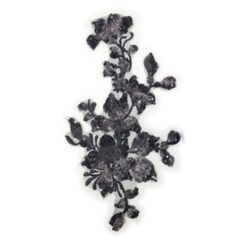 SUNMOVE Embroidery Sequin Lace Applique Sewing Flower Fabric Collar Patch for Wedding Gown Dress Bridal DIY Crafts(Black)