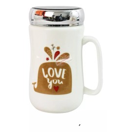 Taza Ceramica Con Tapa Hermetica Espejo Amor 400 Ml 10592 Color Ballena Love
