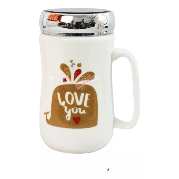 Taza Ceramica Con Tapa Hermetica Espejo Amor 400 Ml 10592