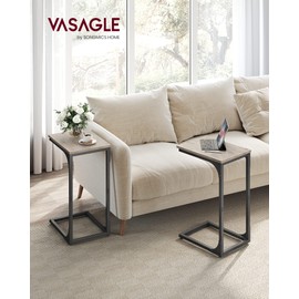 VASAGLE C-Shaped End Table Set of 2, Small Side Table for Couch, Sofa Table with Metal Frame for Living Room, Bedroom, Bedside, Greige and Black