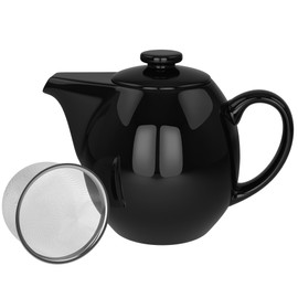 OmniWare 24 Oz Stoneware Teapot with Stainless Steel Mesh Infuser (Black) - Microwave & Dishwasher Safe, Removable Infuser, Retro-Style Kitchenware Ideal for Loose Tea Brewing