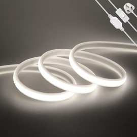 KAFULA 5M LED Neon Strip with On/Off - 220V Super Bright FCOB LED Strip CRI85+, IP65 Waterproof Flexible, Can be Cut Every 50cm | 288 LEDs/m | | White Light 6000-6500K | Home Decor