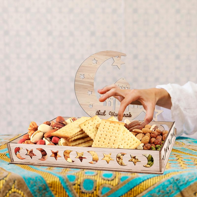 Ramadan Plate Eid Mubarak Decorative Tray with Moon Star Castle