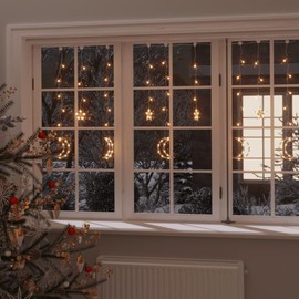 vidaXL Fairy Lights Star Moon Decorative Light Curtain Christmas Lighting Star Curtain Indoor Outdoor Window Party Remote Control 138 LEDs Warm White
