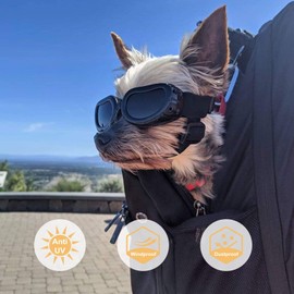 PETLESO Dog Sunglasses, Small Dog Goggles, UV Protection, For Walks, Outings, Black