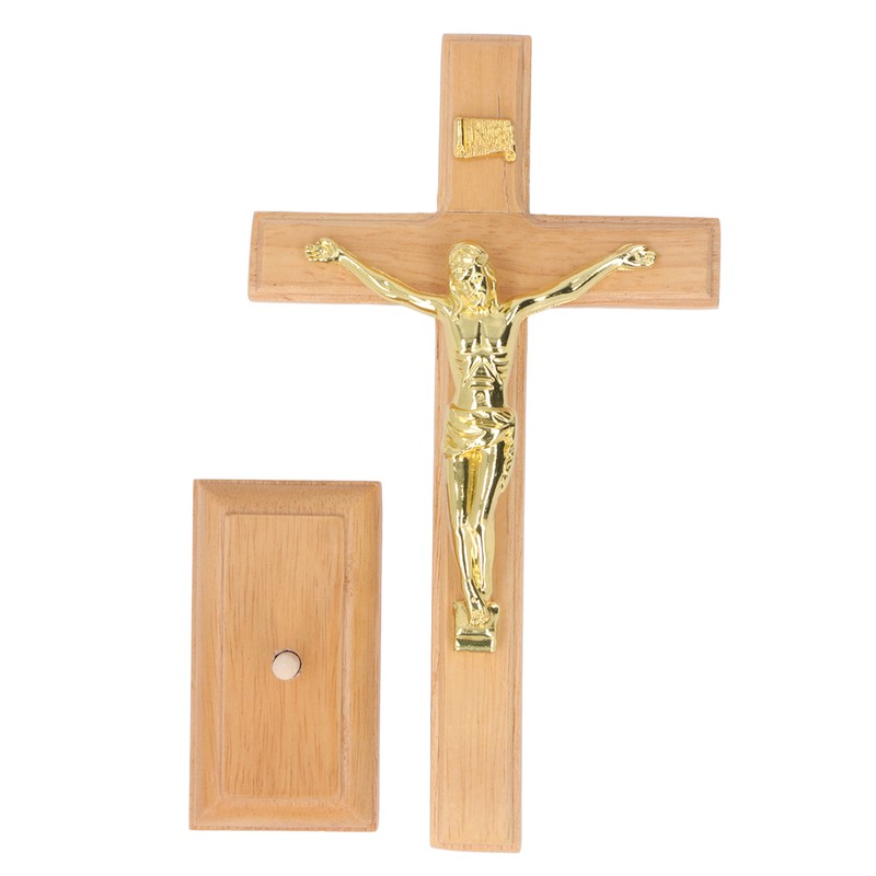 Crucifix Table Cross Hand Crafted Light Brown Durable Beech Metal