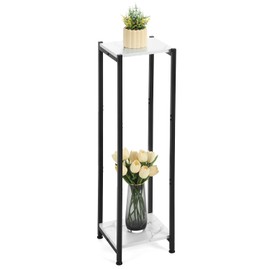 Dipion Extra Tall Plant Stand Indoor,40 Inch Plant Stands,2 Tier Metal Plant Stand with Heavy Duty Wood,Marble White and Black