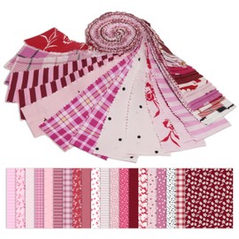 Soimoi 40Pcs Floral & Check Print Cotton Precut Fabrics for Quilting Craft Strips 2.5 x 42 inches Jelly Roll