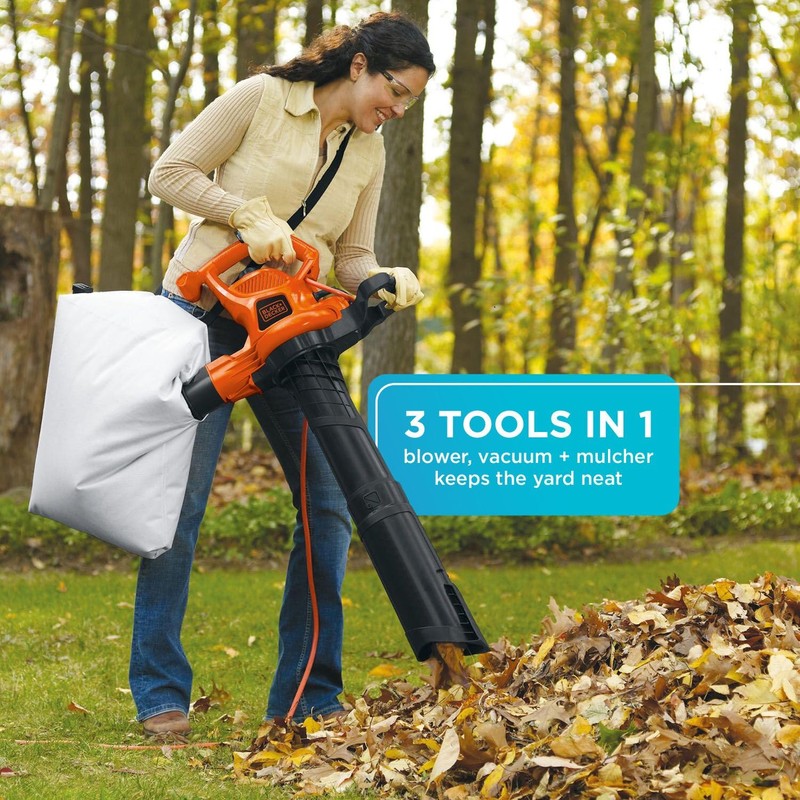 BLACK+DECKER Leaf Blower Leaf Vacuum and Leaf Mulcher 3-in-1, Electric
