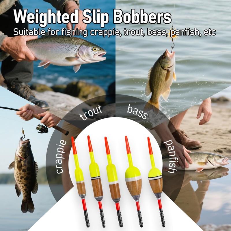 Dr.Fish 5 Pack Fishing Bobber Weighted Balsa Spring Float Cylinder