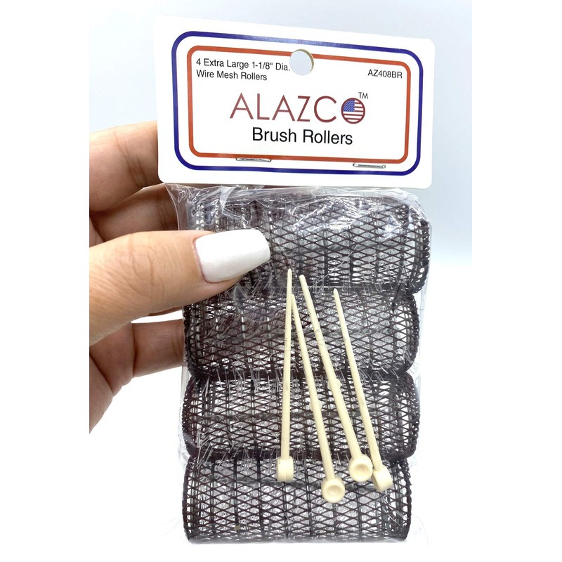 ALAZCO 8 pc Vintage Style Hair Rollers XLarge BRUSH ROLLERS