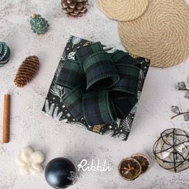 Ribbli Christmas Plaid Wired Ribbon, Green Blue Plaid Ribbon 1-1/2 Inch x Continuous 10 Yard, Christmas Ribbon for Gift Wrapping, Big Bow, Wreath