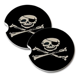 Elements of Space Pirate Flag - Car Cup Holder Natural Stone Drink Coaster Set