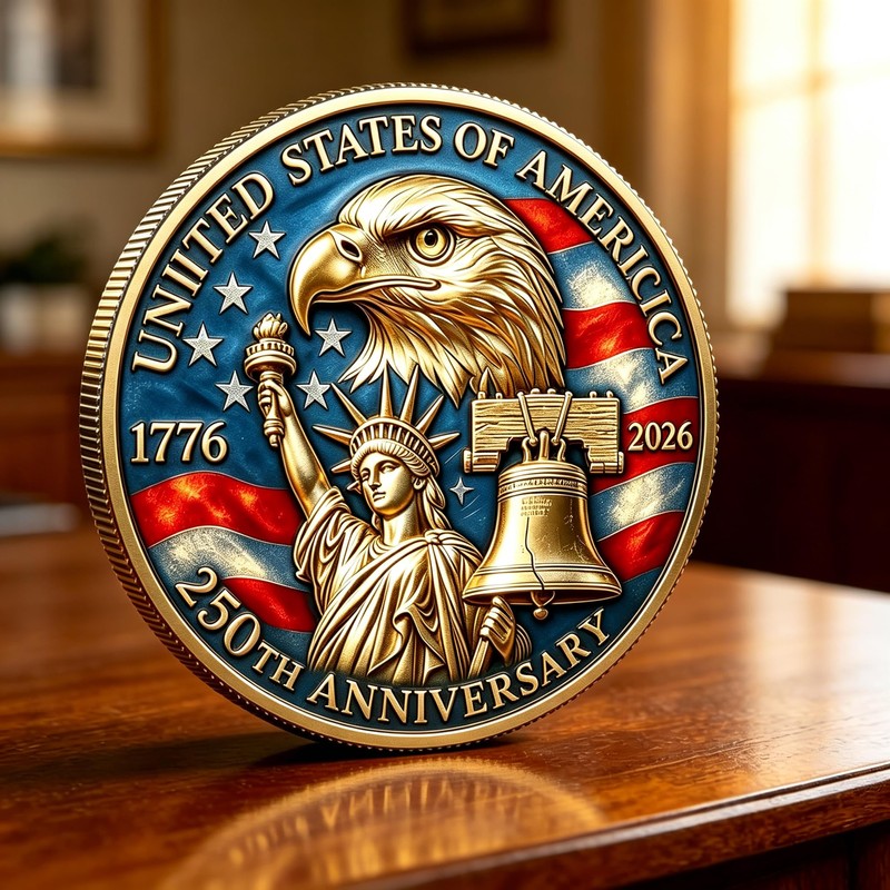 American Commemorative Coin 250th Anniversary Coin, 1776-2026 Eagle Bell Statue