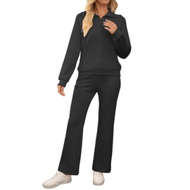 MAYROUND Leisure Suit Women's Lounge Set Ribbed Loungewear Set Outfit Suit Women's Set Tracksuit Two Piece Women, black, L