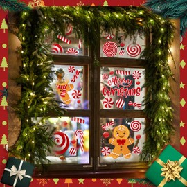 9 Sheet Christmas Window Clings Double-Sided Christmas Candy Scepter Gingerbread Man Window Decals Holiday PVC Stickers for Winter New Year Home Shop Window Glass Display Decoration