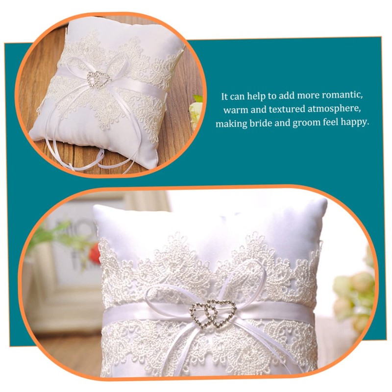 STOBAZA Elegant Lace Wedding Ring Pillow Romantic Heart Shaped Design