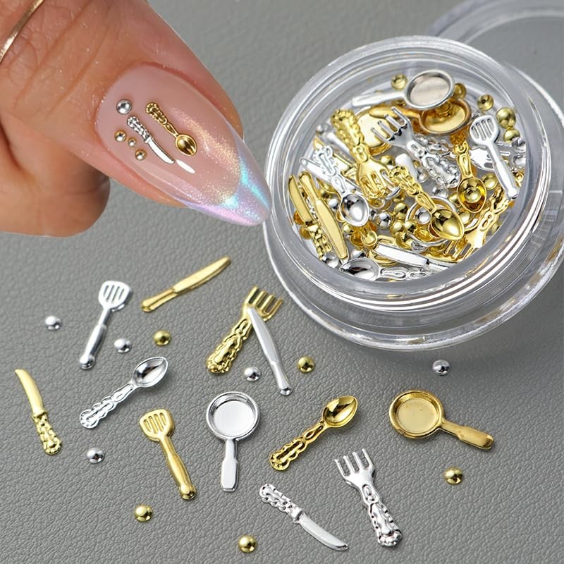 Kitchenware Nail Charms Bulk for Nails Art Decoration 3D Gold