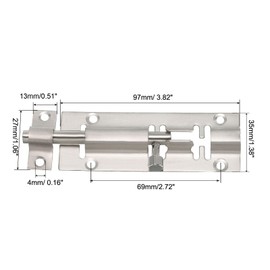PATIKIL Door Barrel Bolt Latch 4Inch, 2 Pack Stainless Steel Security Latch Sliding Bolt Latch Lock for Gate Door Window